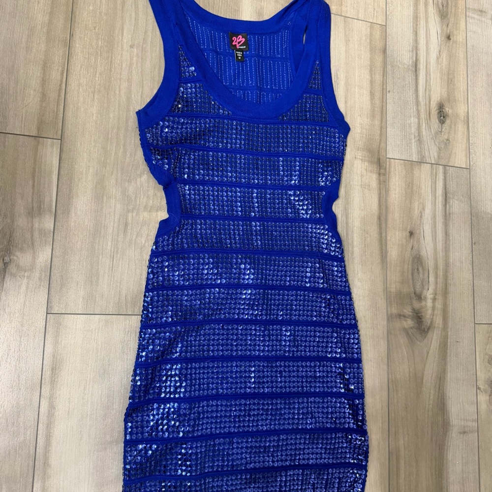 2B Bebe Royal Blue Sequin Dress Medium